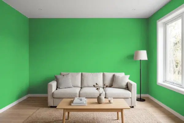 Living room with walls painted Valspar Spinach 6004-10C (simulated)