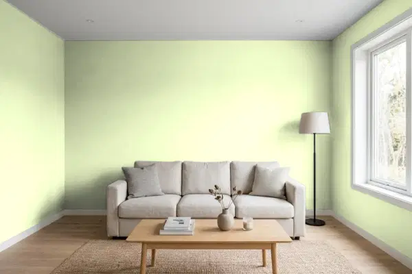 Living room with walls painted Behr Spirit Whisper 420A-2 (simulated)