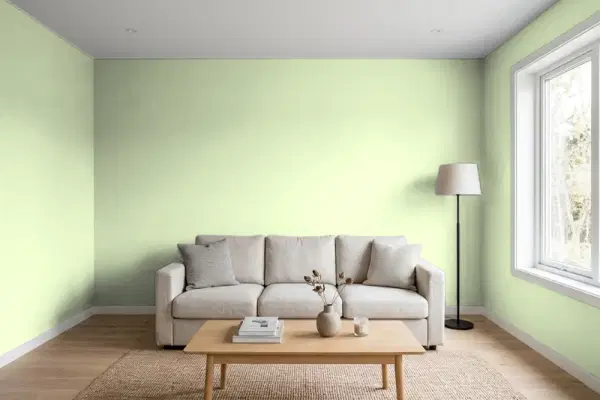 Living room with walls painted Behr Spring Glow MQ4-45 (simulated)