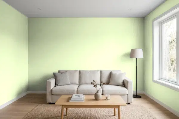 Living room with walls painted Valspar Spring Glow 6006-9B (simulated)