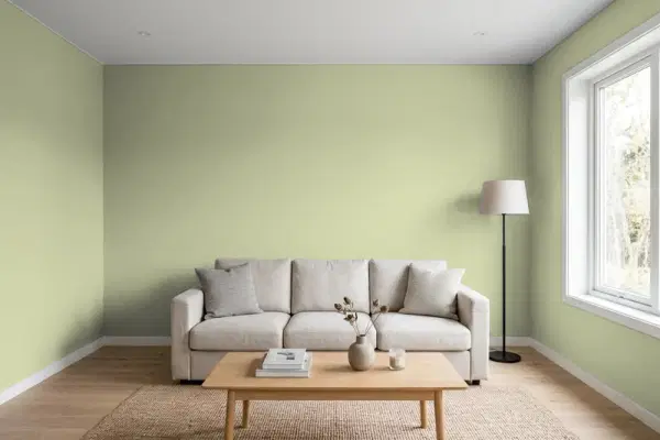 Living room with walls painted Benjamin Moore Spring Has Sprung CSP-835 (simulated)