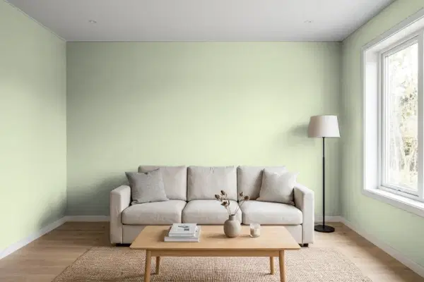 Living room with walls painted Behr Spring Hill 420E-3 (simulated)