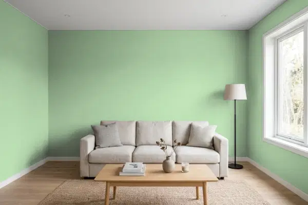 Living room with walls painted Behr Spring Sprig BIC-25 (simulated)