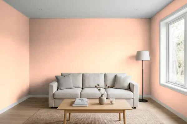 Living room with walls painted Benjamin Moore Springtime Peach 2014-50 (simulated)