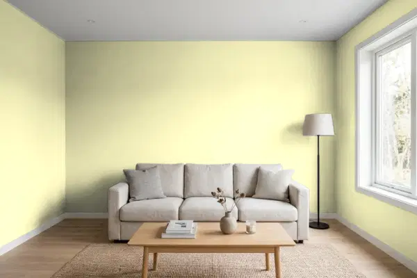 Living room with walls painted Sherwin-Williams Springtime SW 6708 (simulated)