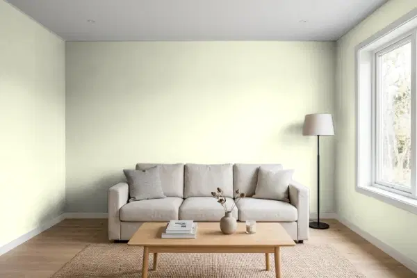 Living room with walls painted Benjamin Moore Springview Green 491 (simulated)