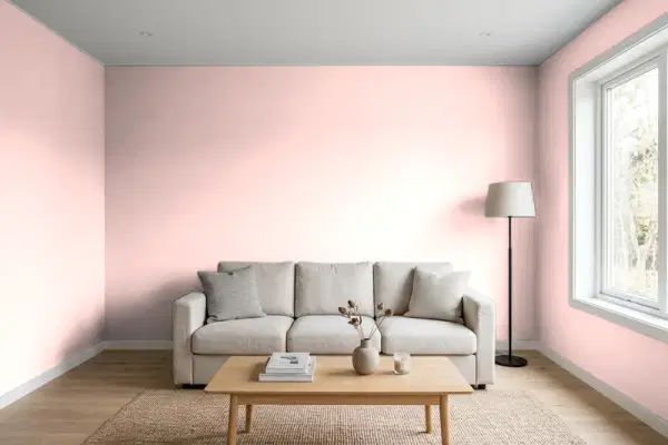 Living room with walls painted Benjamin Moore Springy Peach 2011-60 (simulated)