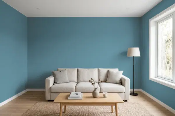 Living room with walls painted Sherwin-Williams St. Bart's SW 7614 (simulated)