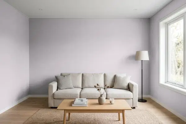 Living room with walls painted Behr Standing Ovation N570-2 (simulated)