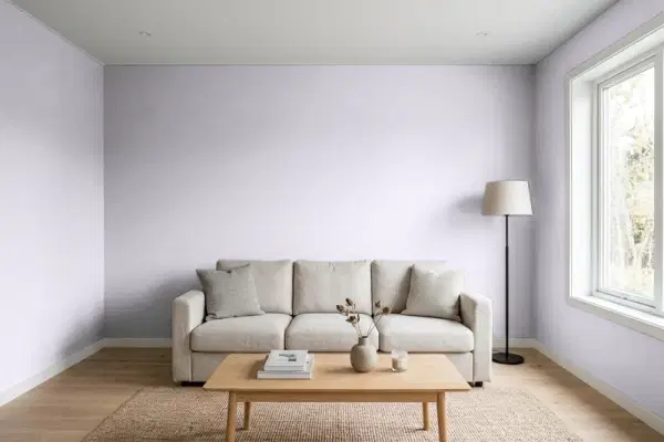 Living room with walls painted Valspar Stardust Evening 4002-3B (simulated)