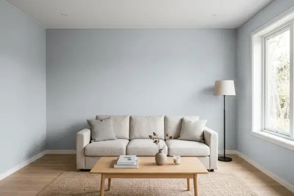Living room with walls painted PPG Paints Stargazer 1011-3 (simulated)