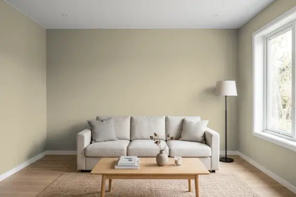 Living room with walls painted Behr Stone Walls PPU8-19 (simulated)