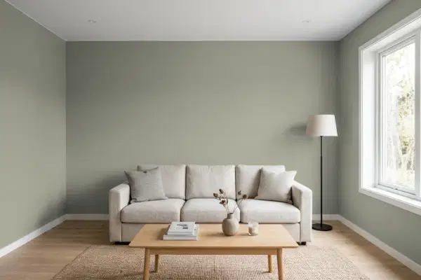 Living room with walls painted Benjamin Moore Storm Cloud Gray 2140-40 (simulated)