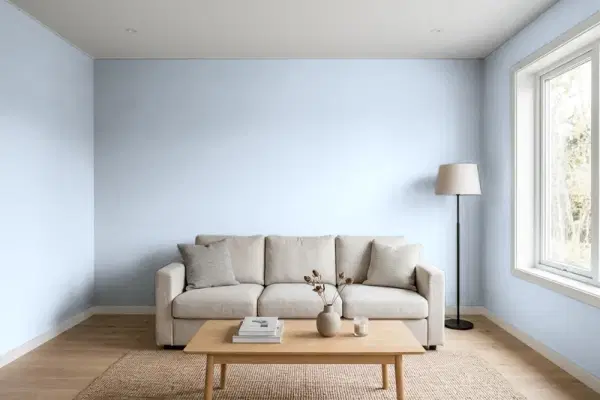 Living room with walls painted PPG Paints Stratosphere 1162-2 (simulated)