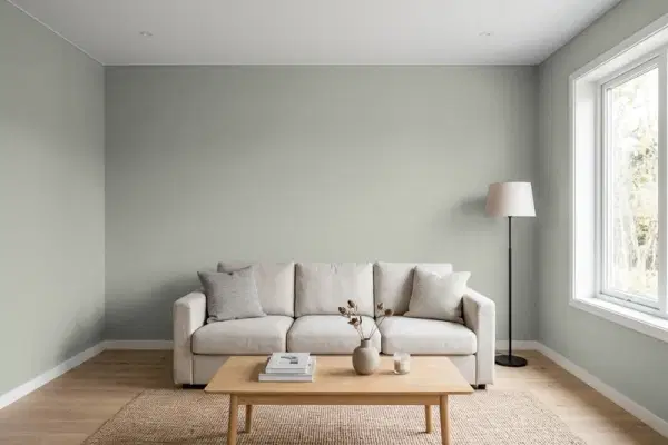 Living room with walls painted Behr Strong Winds N380-4 (simulated)