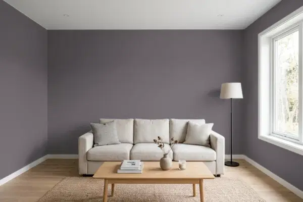 Living room with walls painted Sherwin-Williams Stunning Shade SW 7082 (simulated)