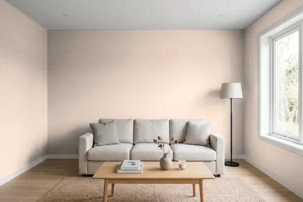 Living room with walls painted Behr Suede Beige MQ3-38 (simulated)