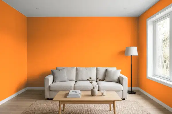 Living room with walls painted Behr Summer Citrus S-G-270 (simulated)
