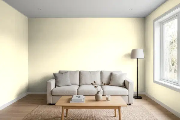 Living room with walls painted Valspar Summer Moon 3008-2C (simulated)