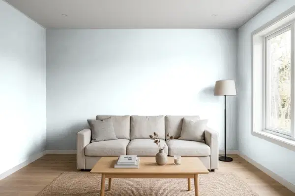 Living room with walls painted PPG Paints Summer Shower 1155-1 (simulated)