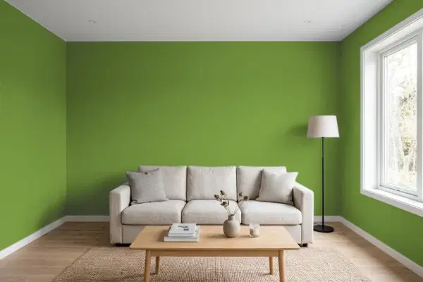 Living room with walls painted Behr Sun Valley P370-7 (simulated)
