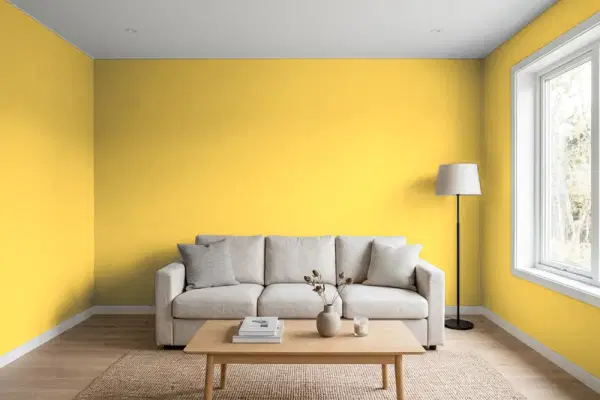 Living room with walls painted Valspar Sunday Brunch 3005-3B (simulated)