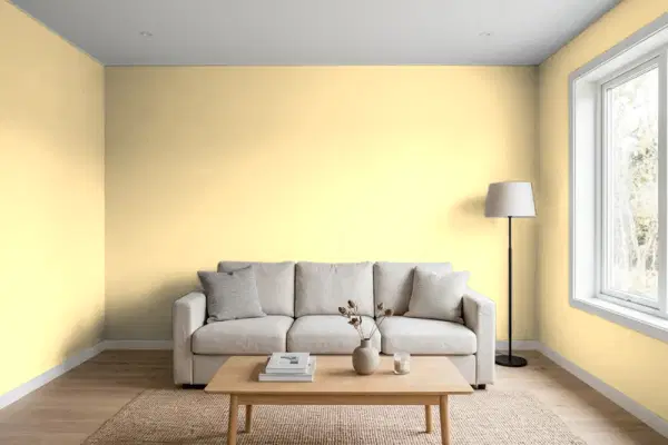 Living room with walls painted Behr Sunflower Seed P270-3 (simulated)