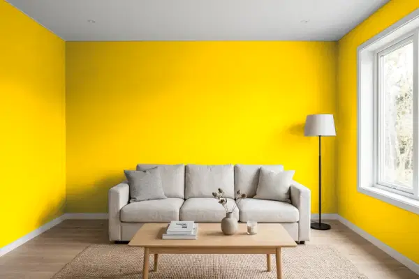 Living room with walls painted Behr Sunny Summer S-G-380 (simulated)