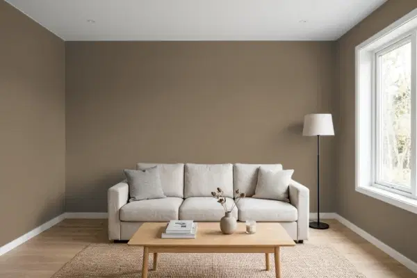 Living room with walls painted Sherwin-Williams Superior Bronze SW 6152 (simulated)