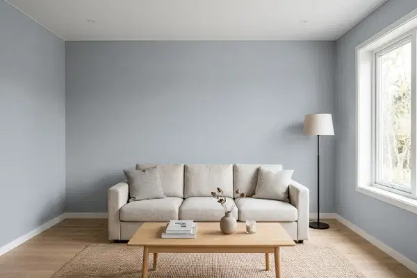 Living room with walls painted Behr Supernova N510-4 (simulated)