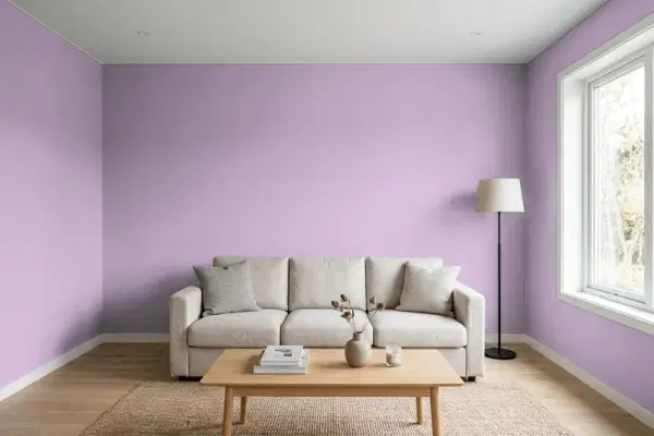 Living room with walls painted Behr Svelte M100-3 (simulated)