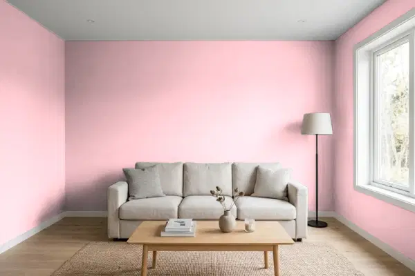 Living room with walls painted Benjamin Moore Sweet 16 1310 (simulated)