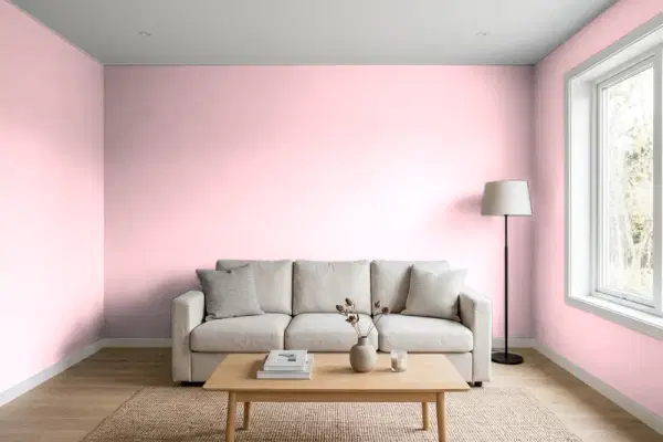 Living room with walls painted Benjamin Moore Sweet 16 Pink 2002-60 (simulated)
