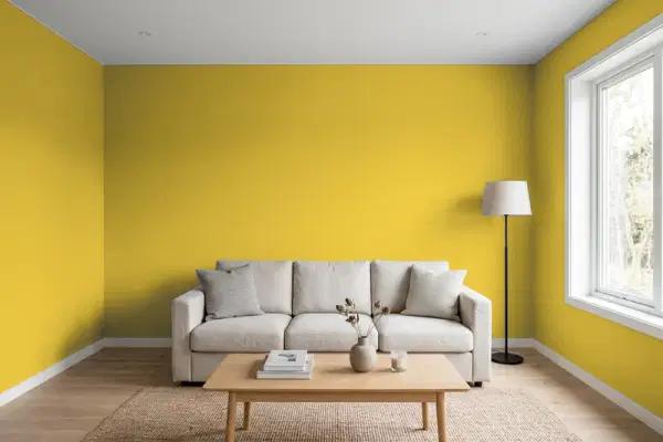 Living room with walls painted Behr Sweet & Sour P320-7 (simulated)