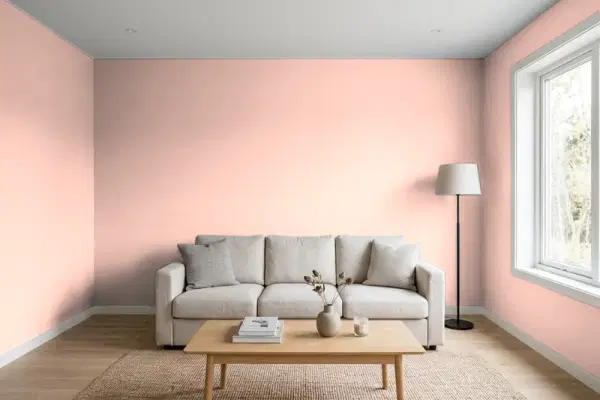 Living room with walls painted PPG Paints Sweet Angel 1193-4 (simulated)