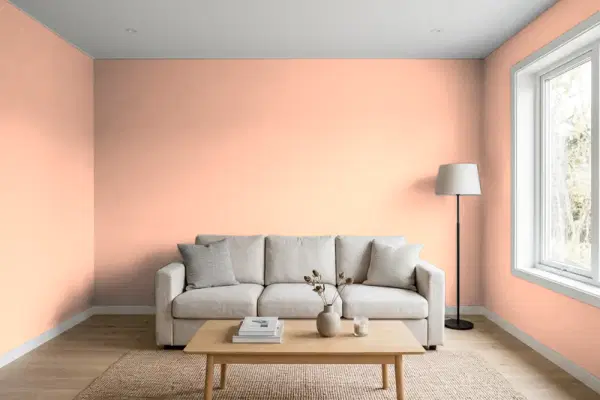 Living room with walls painted Behr Sweet Apricot 220A-3 (simulated)