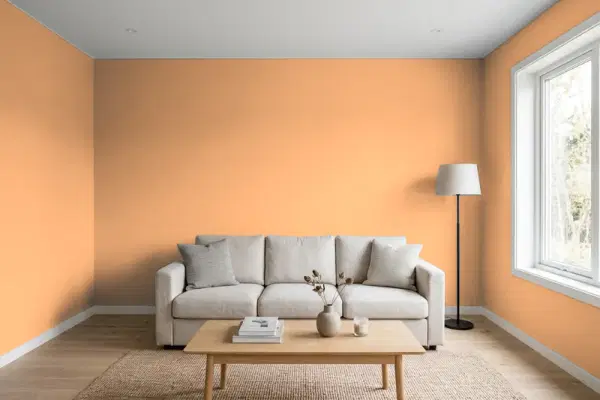 Living room with walls painted Behr Sweet Curry M230-5 (simulated)