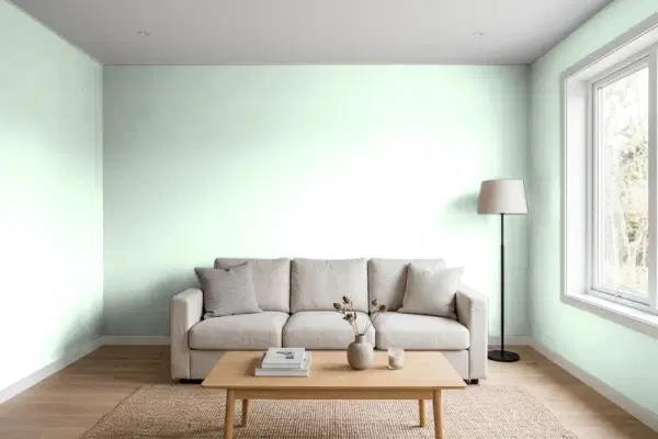 Living room with walls painted Benjamin Moore Sweet Honeydew Melon 2033-70 (simulated)