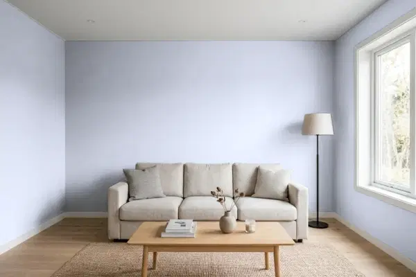 Living room with walls painted Behr Sweet Lavender BIC-08 (simulated)