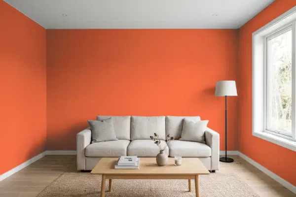 Living room with walls painted Behr Sweet Mandarin S-G-220 (simulated)