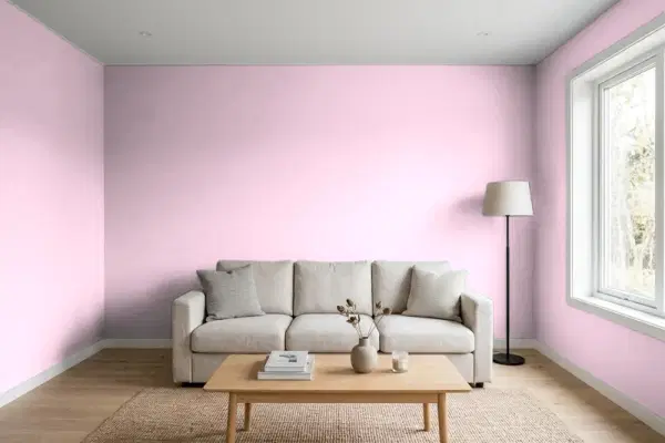 Living room with walls painted Benjamin Moore Sweet Naivete 2083-60 (simulated)
