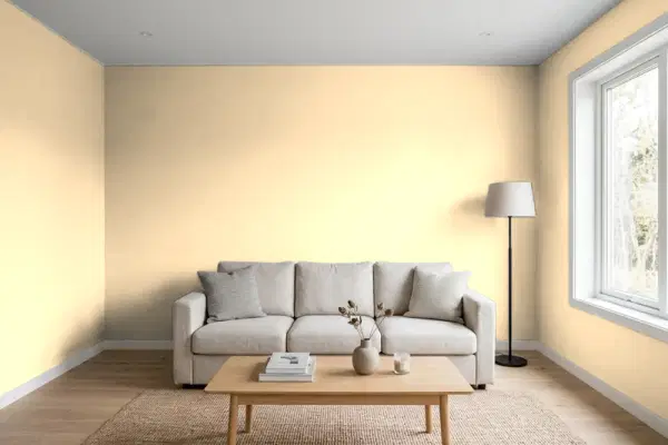Living room with walls painted Benjamin Moore Sweet Nectar 156 (simulated)