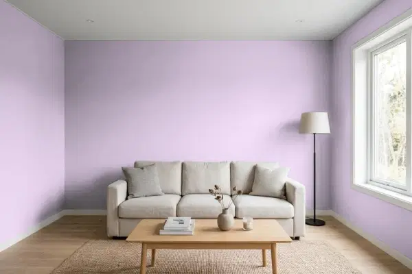 Living room with walls painted Behr Sweet Petal 660C-3 (simulated)