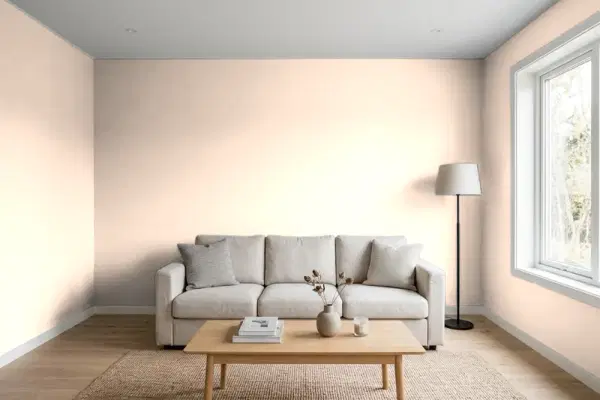 Living room with walls painted Benjamin Moore Sweet Salmon 2167-60 (simulated)