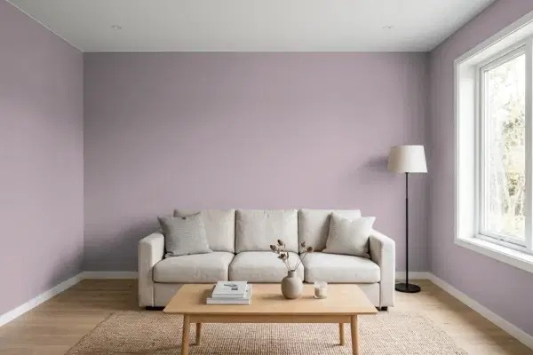Living room with walls painted Valspar Sweet Shadows 1001-7C (simulated)