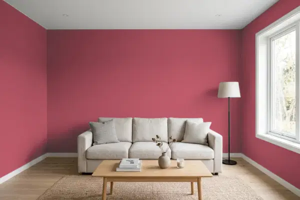 Living room with walls painted Behr Sweet Spiceberry 130D-6 (simulated)
