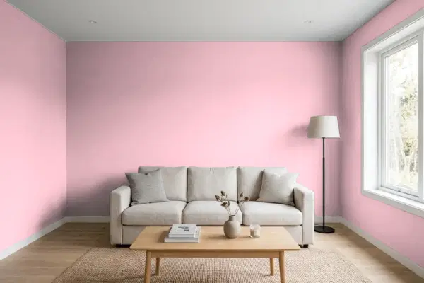 Living room with walls painted Valspar Sweety Pie 1008-4B (simulated)