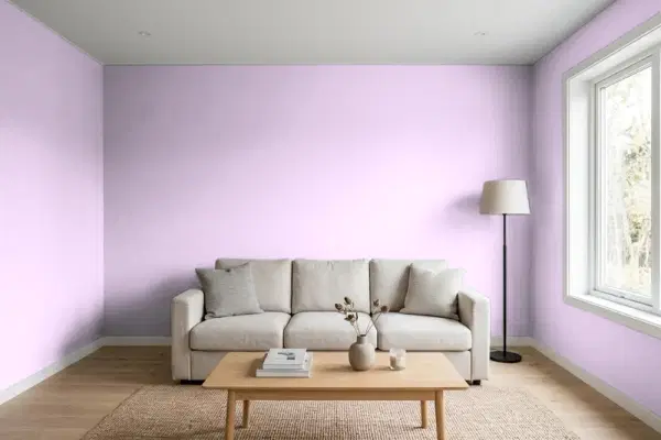Living room with walls painted PPG Paints Syrian Violet 1250-3 (simulated)