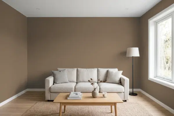 Living room with walls painted Behr Tan Bark Trail HDC-SM14-4 (simulated)