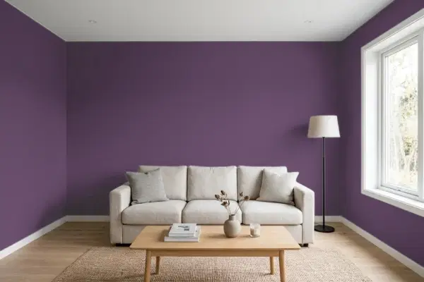 Living room with walls painted Benjamin Moore Taro 1386 (simulated)